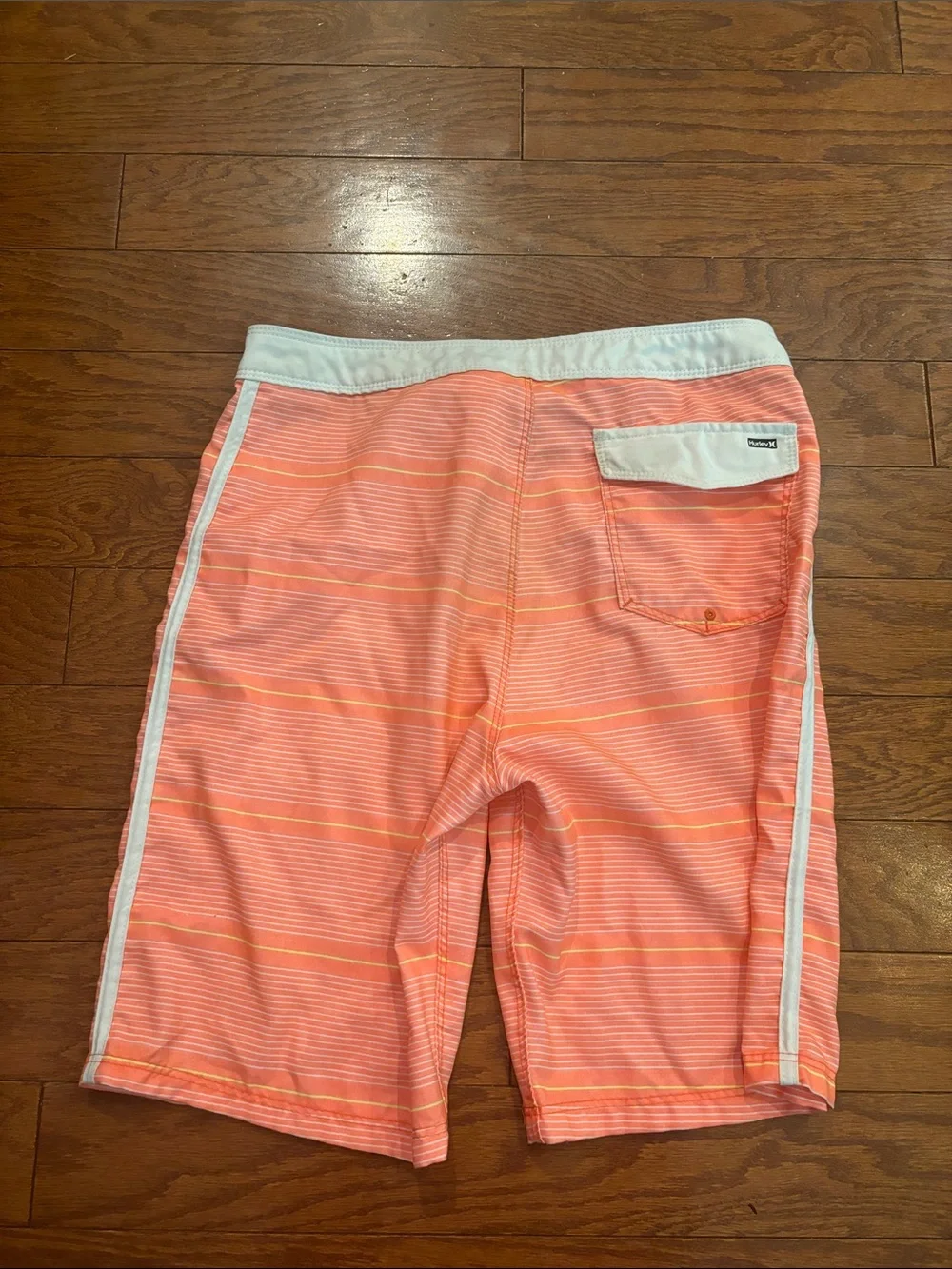Hurley Pink and White Striped Kids Swim Trunks